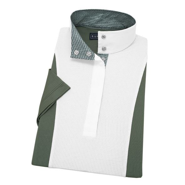 Essex Classics Ladies Luna Performance Houndstooth Short Sleeve Show Shirt - Sage Green - Equestrian Chic Boutique